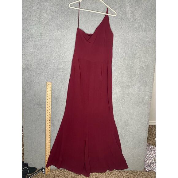 Dress The Population maroon Amy one shoulder crepe gown bridesmaid side slit M - Picture 11 of 13